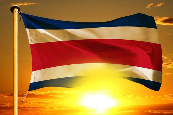 Costa Rica Vlag Weven Prachtige Oranje Zonsondergang Achtergrond — Stockfoto