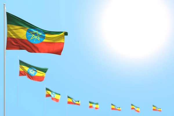 Csodálatos Sok Etiópia Zászlók Elhelyezett Átlós Szelektív Fókusz Üres Hely — Stock Fotó
