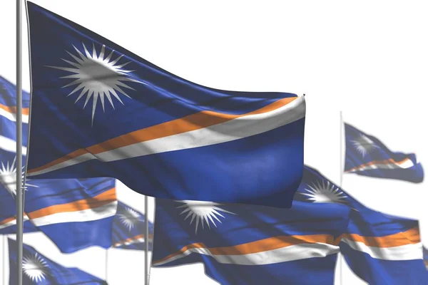 美丽的许多马绍尔群岛旗帜在白色照片上被隔离 有选择性地聚焦 任何假日旗帜3D插图 — 图库照片