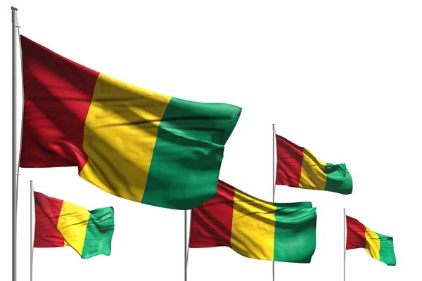 ギニアの素晴らしい5つの旗は白い波に隔離されています 任意の休日の旗3Dイラスト — ストック写真