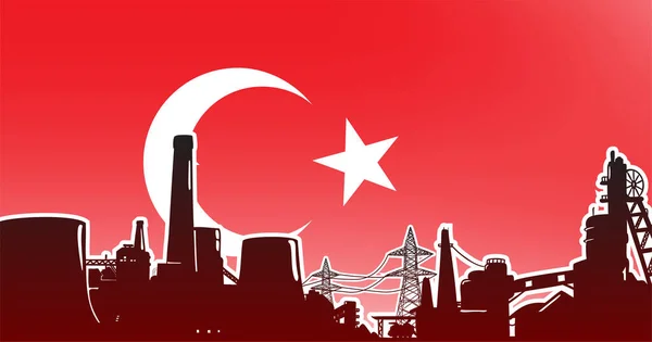 Industri Berat Turki Vektor Ilustrasi Berwarna Merah Dengan Pembangkit Listrik - Stok Vektor