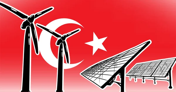 Konsep Vektor Energi Alternatif Untuk Turbin Angin Turki Dan Panel - Stok Vektor