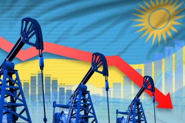 Ruanda petrol endüstrisi konsepti, endüstriyel illüstrasyon - Ruanda bayrak arka planında düşme, düşme grafiği. 3B Görüntü