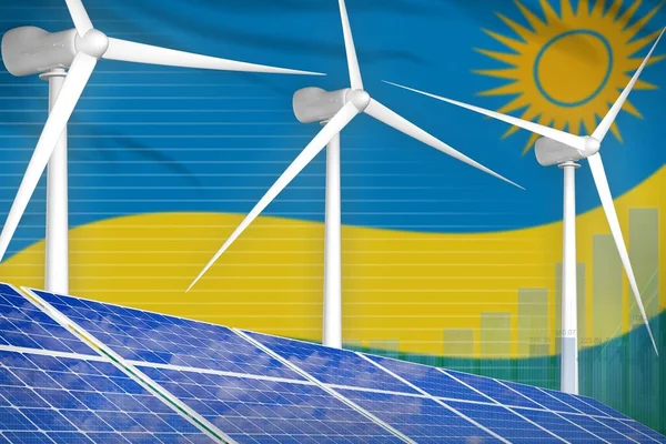 Rwanda solar and wind energy digital graph concept  - alternative energy industrial illustration. 3D Illustration