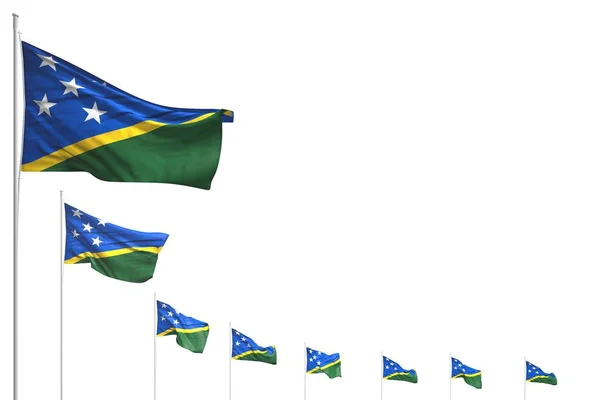 Schön Viele Salomonen Flaggen Diagonal Isoliert Auf Weiß Mit Platz — Stockfoto