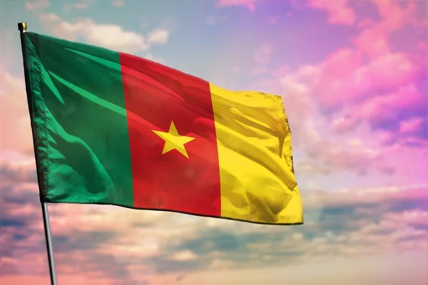 Fluttering Cameroon Zászló Színes Felhős Háttér Kamerun Virágzó Koncepció — Stock Fotó