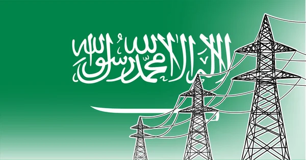 沙特阿拉伯供电线路矢量概念3国旗背景上的电高压电线杆为绿色 — 图库矢量图片