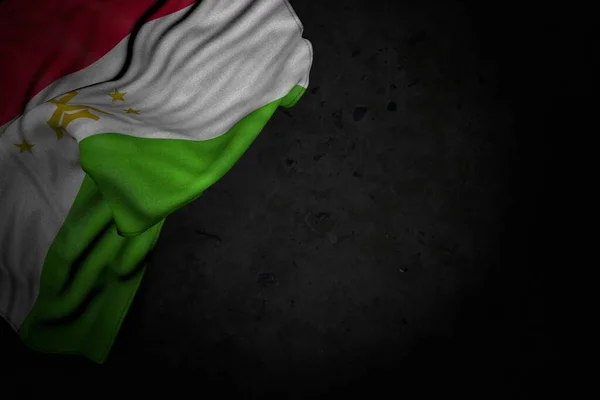 Beautiful Dark Illustration Tajikistan Flag Big Folds Black Stone Empty — Stock Photo, Image