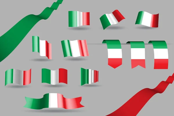 白の旗の色でバナーやブックマークを振って 多くのイタリアの国旗 旗の日や国民のお祝いのためのベクトル図 — ストックベクタ