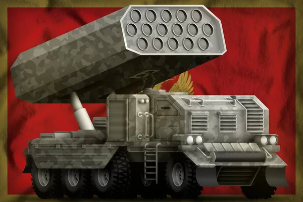 Rocket Artillery Missile Launcher Grey Camouflage Montenegro Flag Background Illustration — Stock Photo, Image