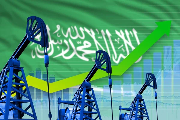 Saudi Arabia oil industry concept, industrial illustration - growing graph on Saudi Arabia flag background. 3D Illustration