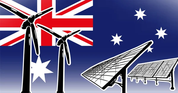 Alternatív Energia Vektor Koncepció Ausztrália Szélturbinák Napelemek Zászló Háttér Használt — Stock Vector