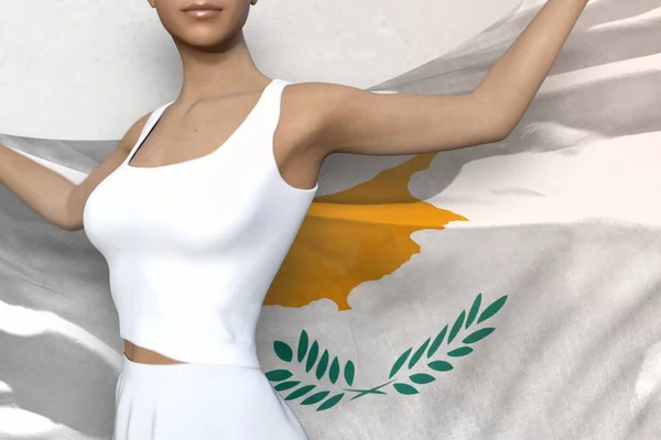 Ładna Kobieta Trzyma Cypryjską Flagę Dłoniach Nią Białym Tle Flaga — Zdjęcie stockowe