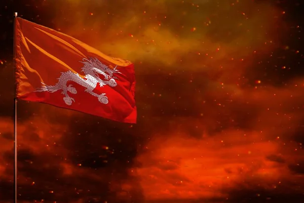 Fluttering Bhutan Flag Mockup Blank Space Your Data Crimson Red — Stock Photo, Image