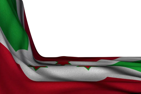 Hermosa Maqueta Aislada Bandera Burundi Colgando Diagonal Blanco Con Lugar — Foto de Stock