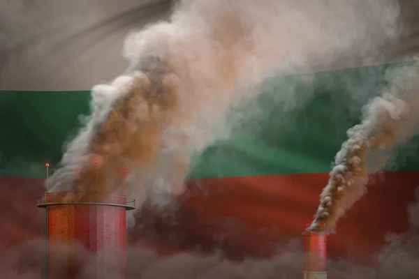 Global Warming Concept Dichte Rook Van Industriële Pijpen Bulgarije Vlag — Stockfoto