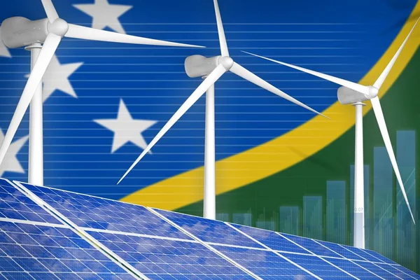 Solomon Islands solar and wind energy digital graph concept  - alternative energy industrial illustration. 3D Illustration