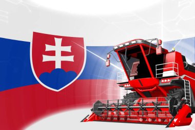 Tarım yeniliği kavramı, kırmızı gelişmiş buğday hasatçısını Slovakya bayrağında birleştirdi - dijital endüstriyel illüstrasyon