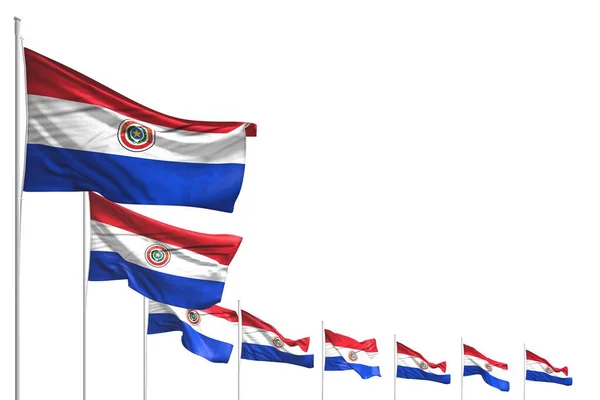 Wonderful Many Paraguay Flags Placed Diagonal Isolated White Place Text — Stock Photo, Image