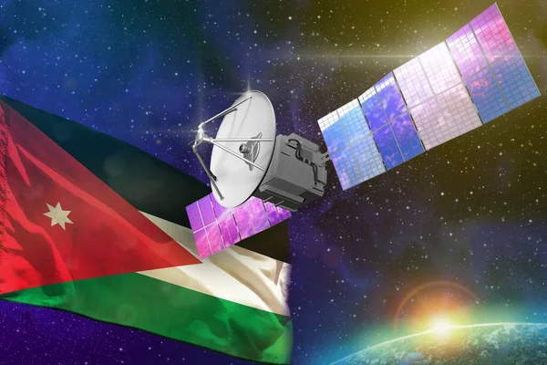 Satellite with Jordan flag, space communications technology concept - 3D Illustration