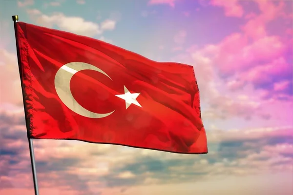 Flatternde Türkei Flagge Auf Buntem Bewölkten Himmel Hintergrund Erfolgreiches Konzept — Stockfoto