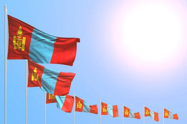 Hermosa Muchas Banderas Mongolia Colocadas Diagonal Cielo Azul Con Espacio — Foto de Stock