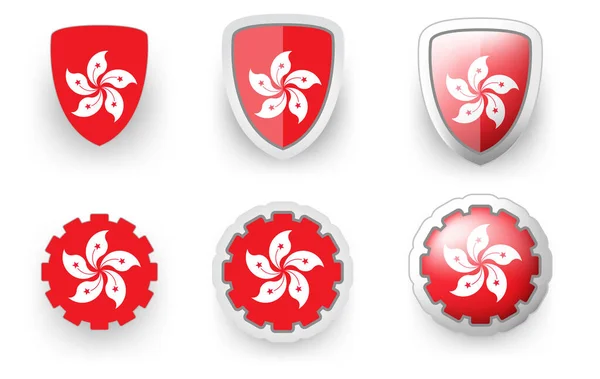 Vektor Symbole Von Hongkong Flaggenschild Taste Und Zahnrad Flach Und — Stockvektor