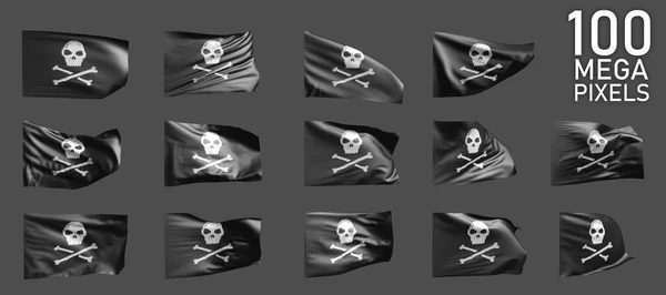 many different images of Pirate flag isolated on grey background - 3D illustration of object