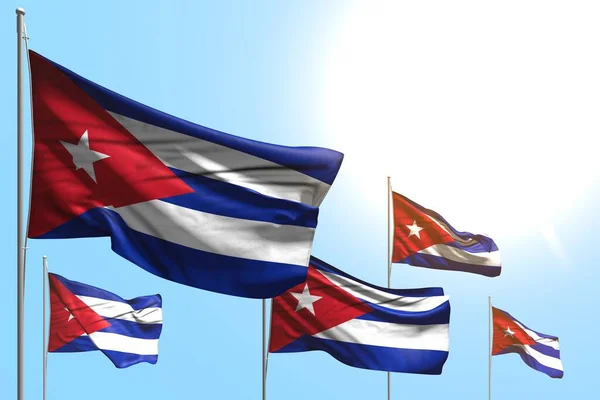 Jolies Drapeaux Cuba Sont Vagues Sur Fond Ciel Bleu Toute — Photo