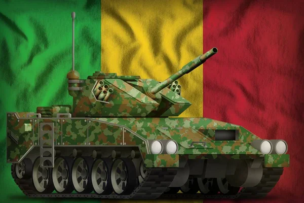 Tanque Leve Apc Com Camuflagem Verão Fundo Bandeira Mali Ilustração — Fotografia de Stock