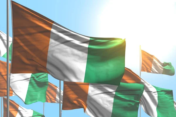 Báječné Mnoho Pobřeží Slonoviny Vlajky Vlní Modrém Pozadí Oblohy Každá — Stock fotografie