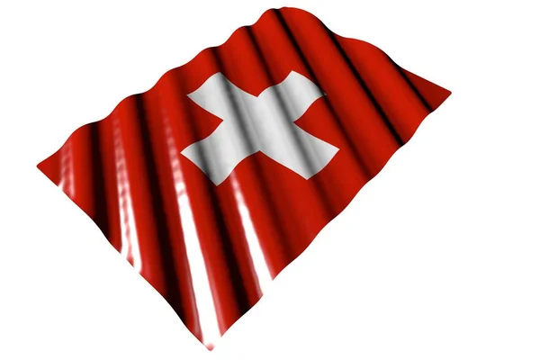 Ładne Błyszczące Flagi Szwajcarii Dużymi Fałdami Leżą Odizolowane Białym Każda — Zdjęcie stockowe