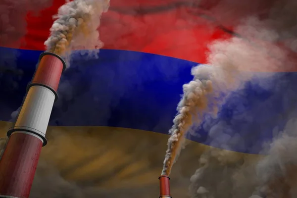 Борьба Загрязнением Армении Промышленная Иллюстрация Двух Крупных Промышленных Труб Плотным — стоковое фото
