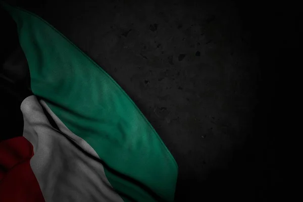Ładny Ciemny Obraz Kuwejt Flaga Dużymi Fałdami Czarny Kamień Wolnym — Zdjęcie stockowe