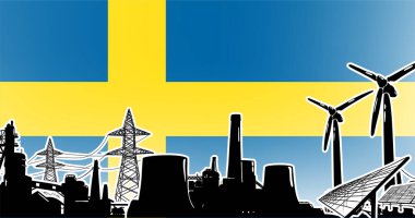 İsveç 'te güneş panelleri, rüzgar türbini, atom ve ısı santralleri ve elektrik hatlarıyla enerji üretimi