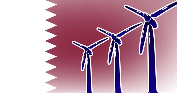卡塔尔矢量风力替代能源示意图 旗帜背景彩色栗色 白色的风力发电机组 — 图库矢量图片