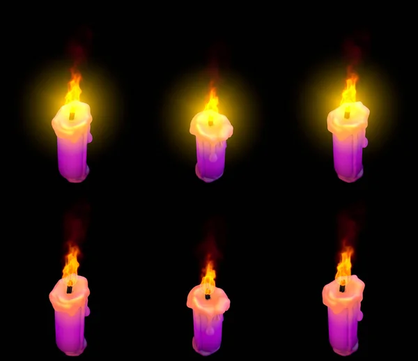 Bella Incandescente Sottile Candela Cera Api Viola Isolata Nero Con — Foto Stock