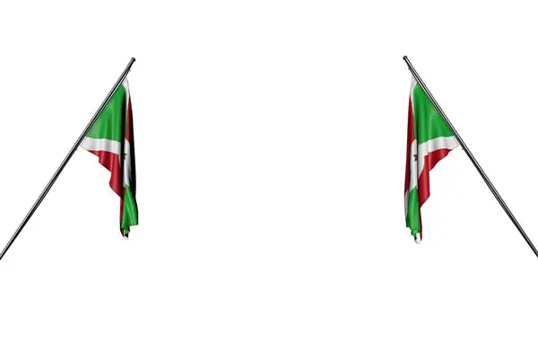 Pretty Two Burundi Flags Hangs Corner Poles Two Sides Isolated — Stock Photo, Image