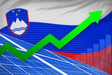 Slovenya güneş enerjisi yükselen grafiği, ok yukarı - yeşil enerji endüstriyel illüstrasyon. 3B Görüntü