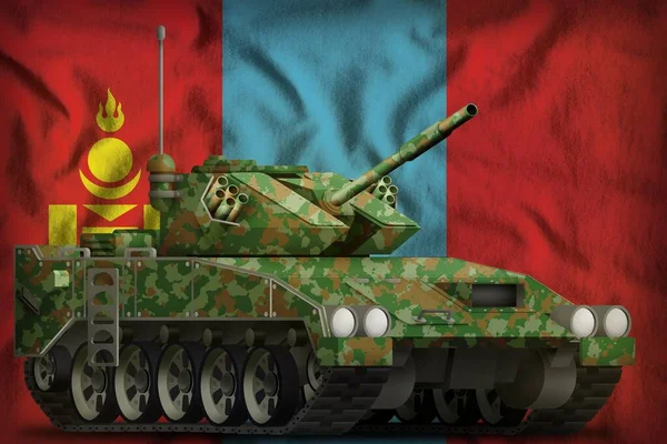 Lichte Tank Apc Met Zomer Camouflage Mongoolse Vlag Achtergrond Illustratie — Stockfoto