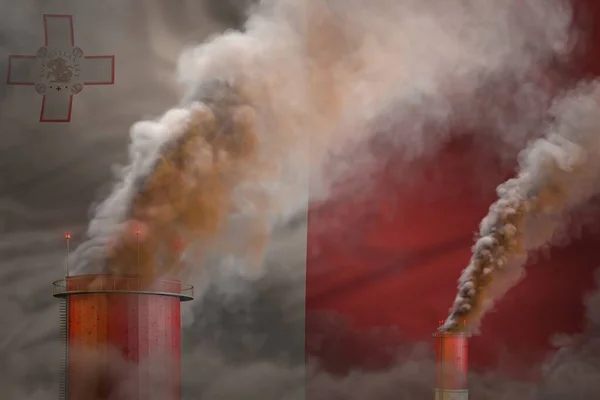 Global Uppvärmning Koncept Tung Rök Från Fabriksledningar Malta Flagga Bakgrund — Stockfoto