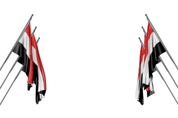 Schattig Veel Jemen Vlaggen Opknoping Diagonale Palen Van Links Rechts — Stockfoto