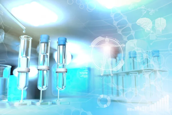 現代の汚染大学クリニックの実験室試験管 細菌の設計の背景のための飲料水の品質テスト 医療用3Dイラスト — ストック写真