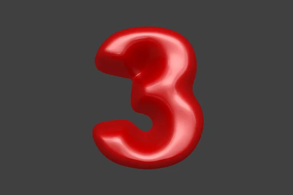 レッドプラスチックフォント 3番目のグレーの背景に孤立し シンボルの3Dイラスト — ストック写真