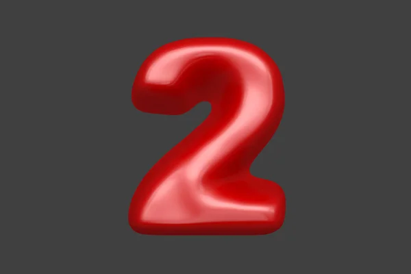 レッドプラスチックアルファベット ナンバー2グレーの背景に隔離され シンボルの3Dイラスト — ストック写真
