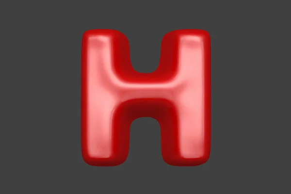 レッドソフトプラスチックフォント 文字Hは灰色の背景に隔離され 記号の3Dイラスト — ストック写真