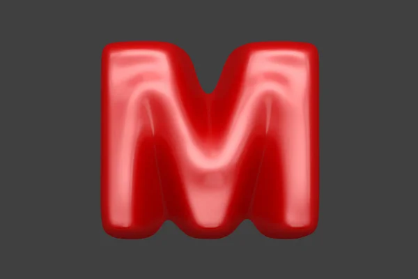 レッドソフトプラスチックフォント グレーの背景に孤立した文字M 記号の3Dイラスト — ストック写真