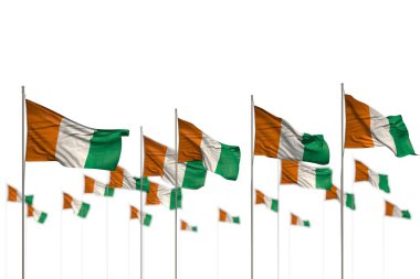 Güzel Cote d Ivoire izole edilmiş bayraklar Bokeh ve içerik için yer - herhangi bir bayrak 3d illüstrasyon