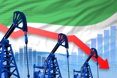 Sierra Leone petrol endüstrisi konsepti, endüstriyel illüstrasyon - Sierra Leone bayrak arkaplanının alçaltılması ve düşmesi. 3B Görüntü