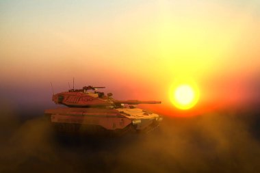 Çöl ağır tankı için kamuflaj. Gün batımında gerçek tasarım yok. Kahraman konseptine yüksek çözünürlüklü onur.